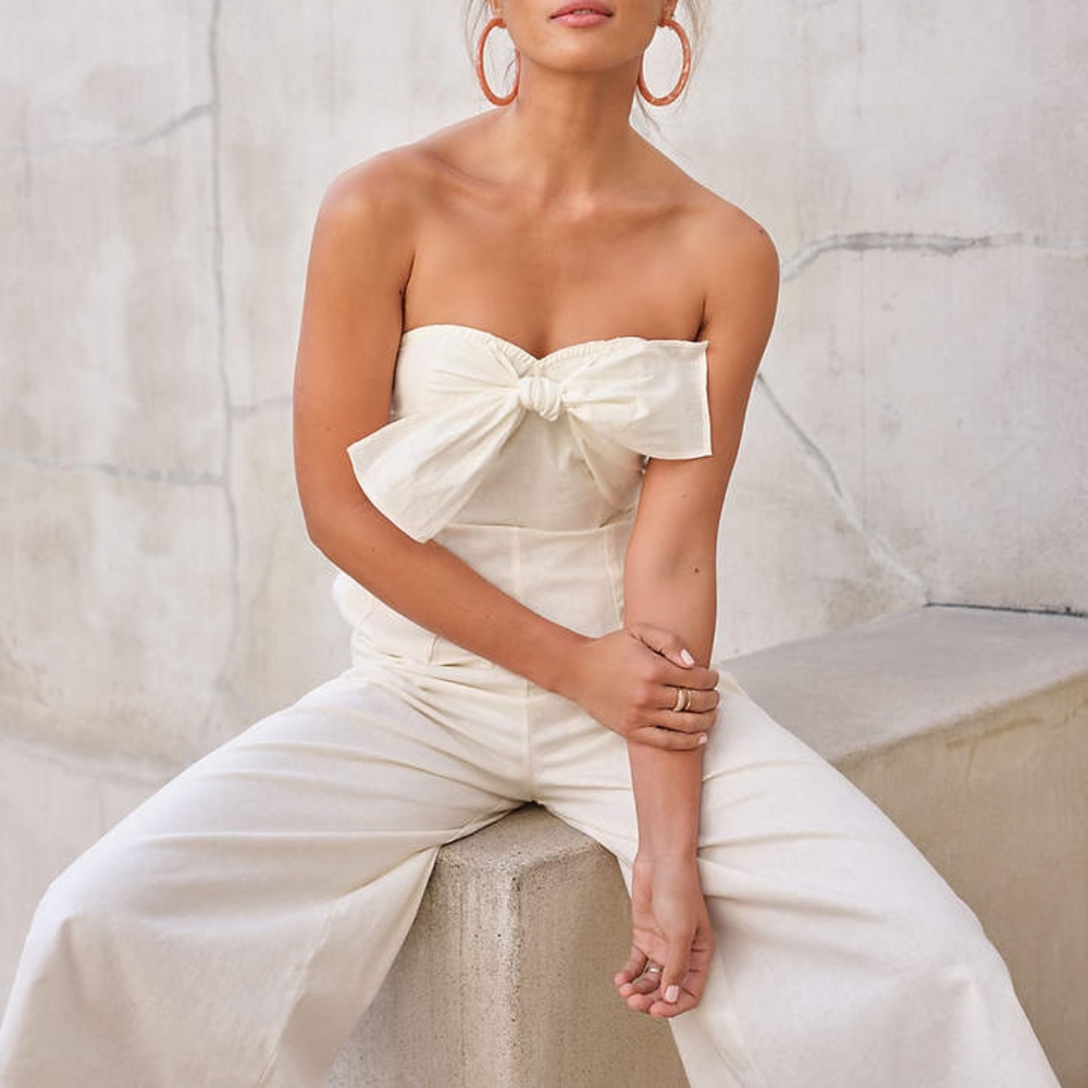 Express Rocky Barnes Linen-Blend Strapless Tie Bow